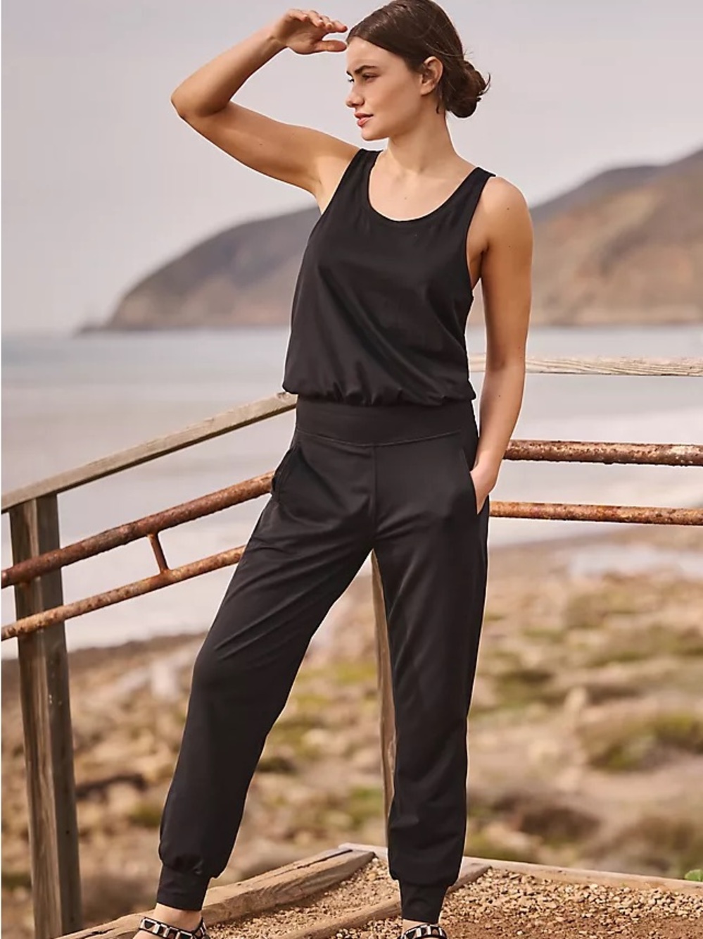 Sweaty Betty Gary Black Sleeveless Scoop Neck Jumpsuit Pockets Size M Athleisure - Picture 2 of 15